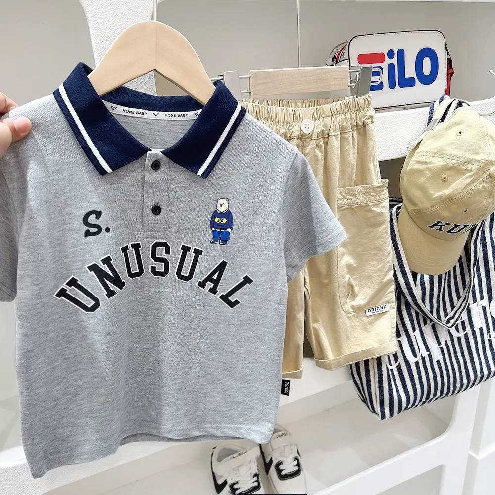 2024 Boys Polo Shirt Grey Blue Cartoon Print β feature 2