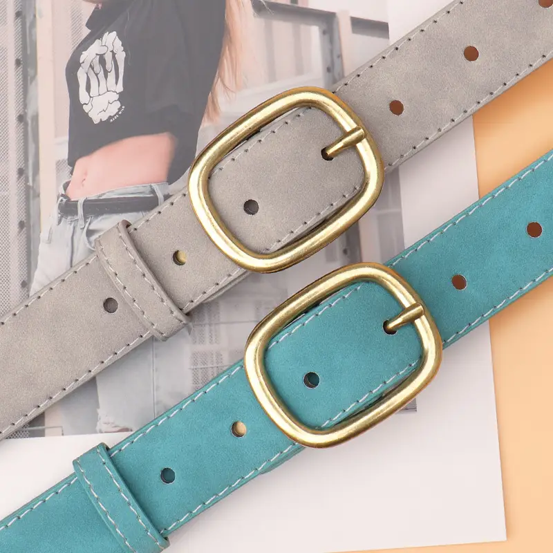 Women's Mint Green Suede Belt with Gold Buckle