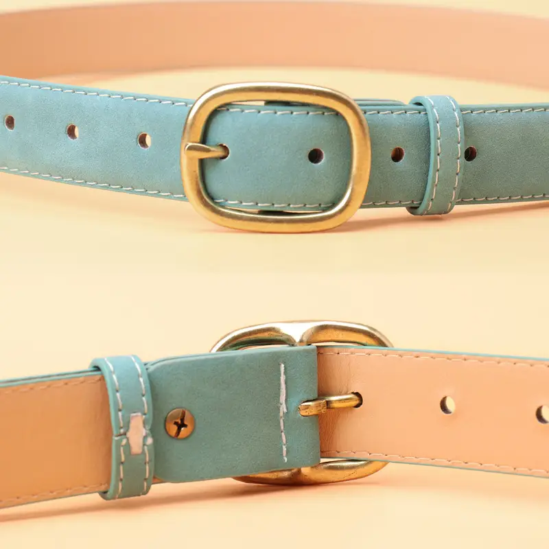 Women's Mint Green Suede Belt with Gold Buckle
