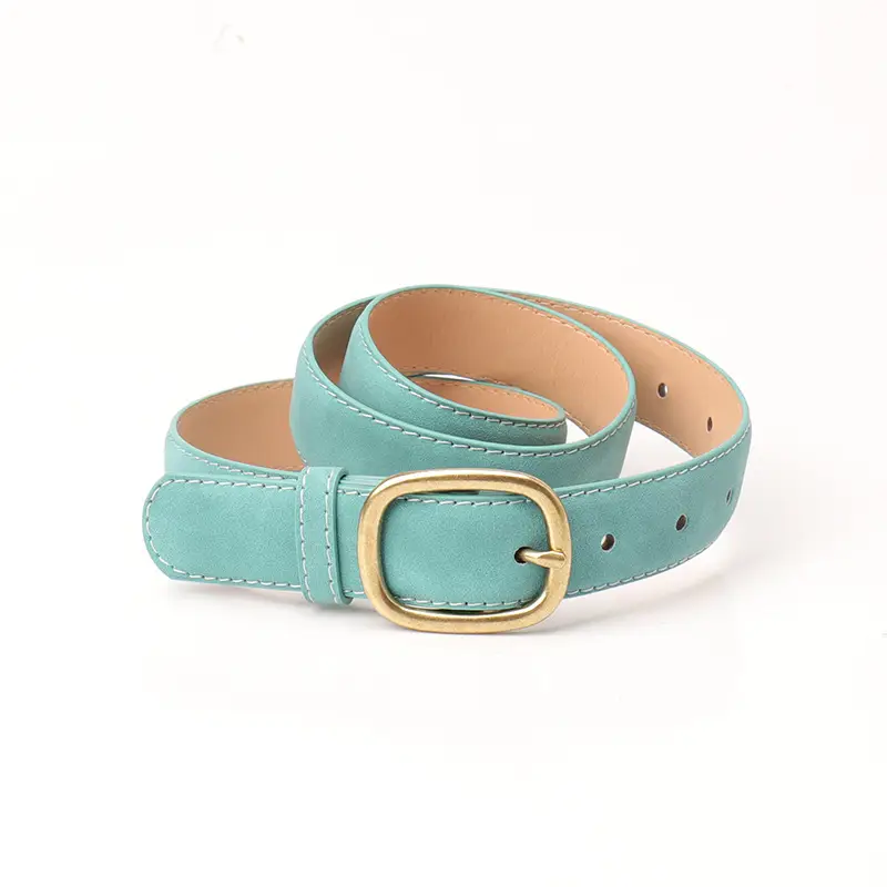 Women's Mint Green Suede Belt with Gold Buckle