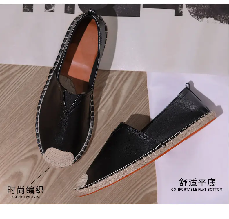 Factory Direct sales fisherman shoes men's Linen straw woven linen loafers sweat-absorbent breathable fashionable all-match leather loafers — feature 4