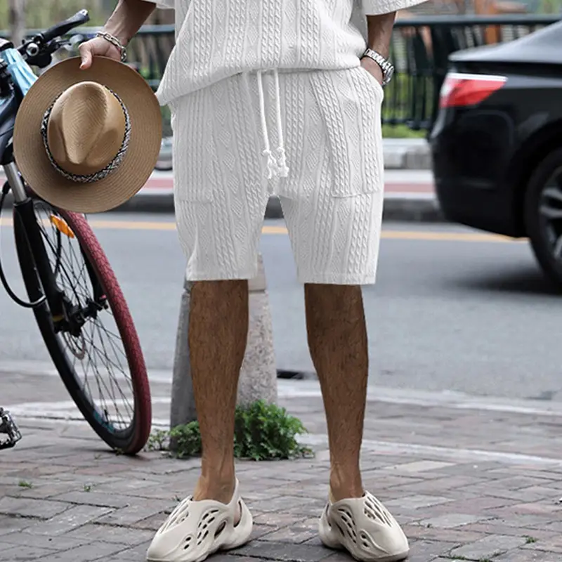 Men Black Jacquard Shorts with 5 Pockets