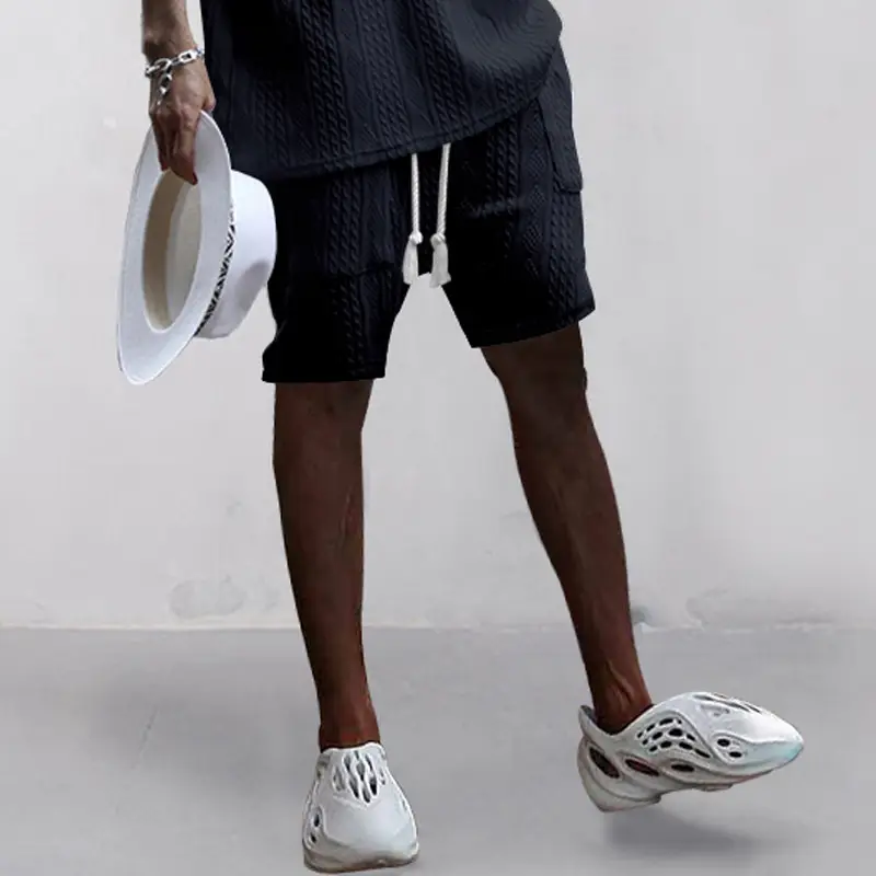 Men Black Jacquard Shorts with 5 Pockets — feature 12
