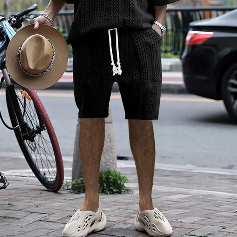 Men Black Jacquard Shorts with 5 Pockets — feature 22