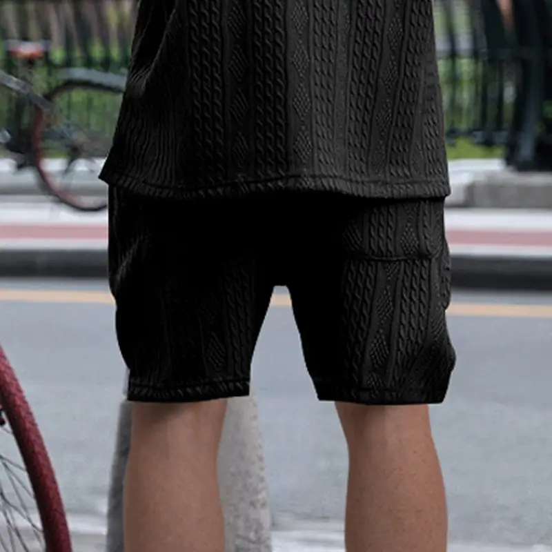 Men Black Jacquard Shorts with 5 Pockets — feature 24