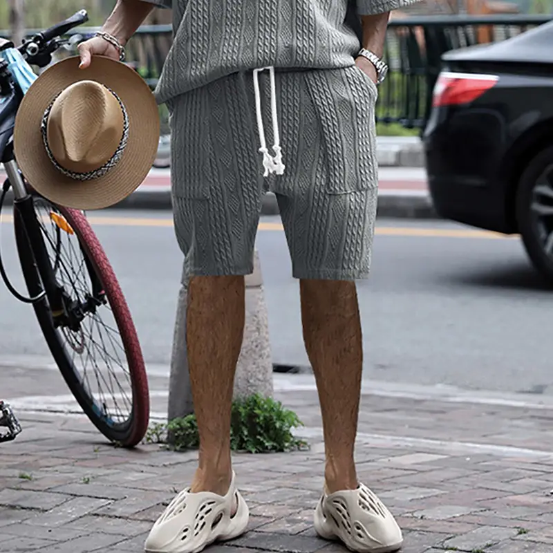 Men Black Jacquard Shorts with 5 Pockets — feature 36