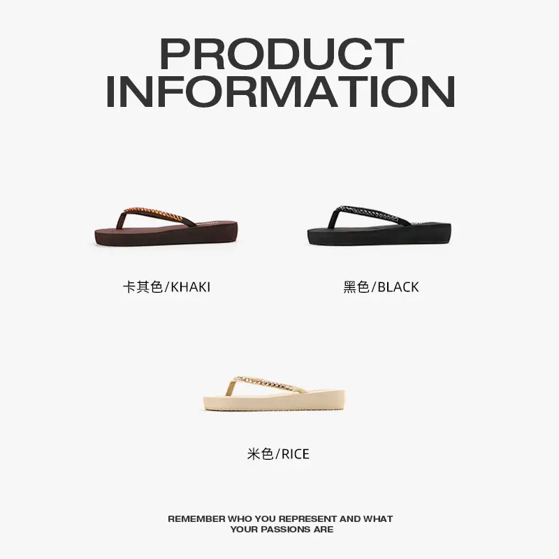 Women's Flip-Flops with Mid-Heel, Water-Resistant Wedge Sole, Thick-Soled, Non-Slip, Wear-Resistant, Odor-Resistant Beach Sandals Wholesale