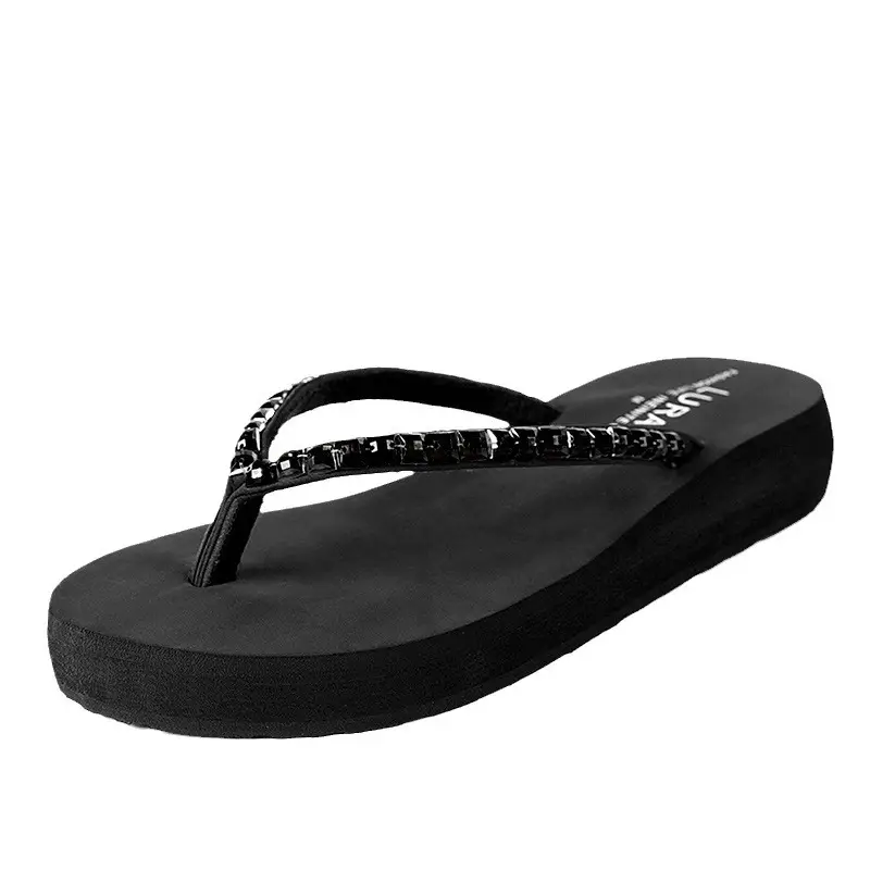 Women's Flip-Flops with Mid-Heel, Water-Resistant Wedge Sole, Thick-Soled, Non-Slip, Wear-Resistant, Odor-Resistant Beach Sandals Wholesale