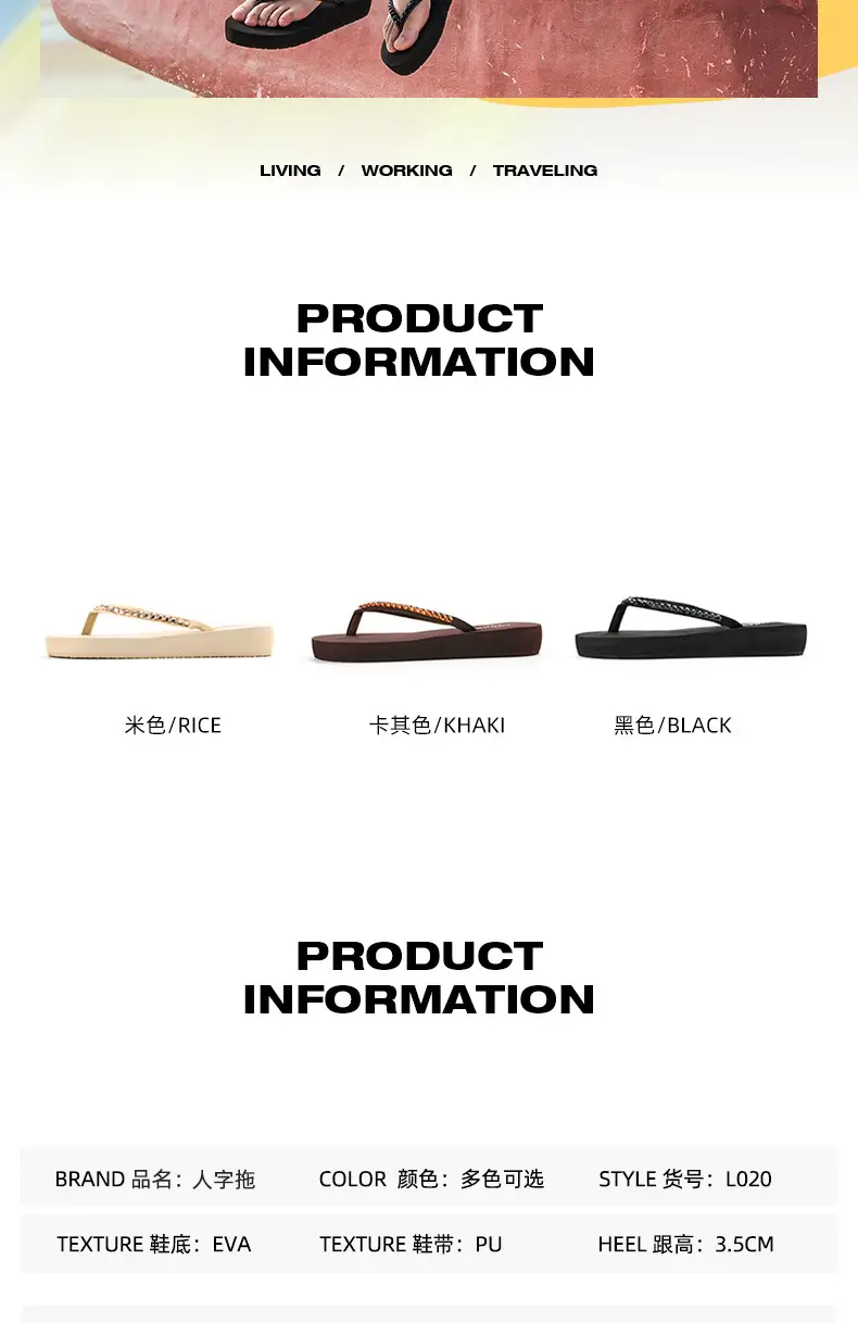 Women's Flip-Flops with Mid-Heel, Water-Resistant Wedge Sole, Thick-Soled, Non-Slip, Wear-Resistant, Odor-Resistant Beach Sandals Wholesale — feature 2