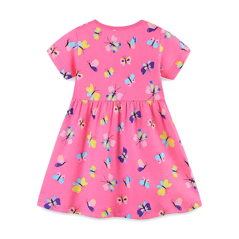Pink Butterfly Print Girls Dress Cotton Summer Wear - Image 3