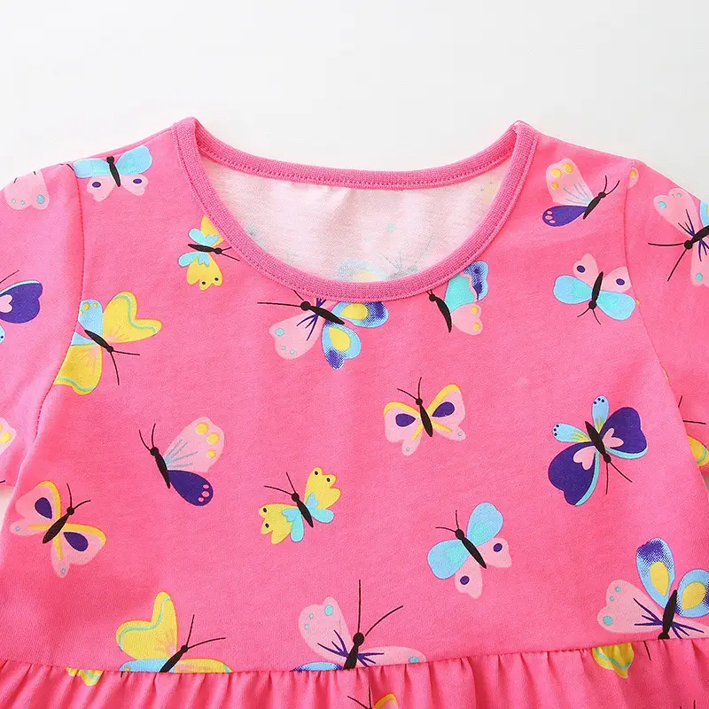 Pink Butterfly Print Girls Dress Cotton Summer Wear - Image 4