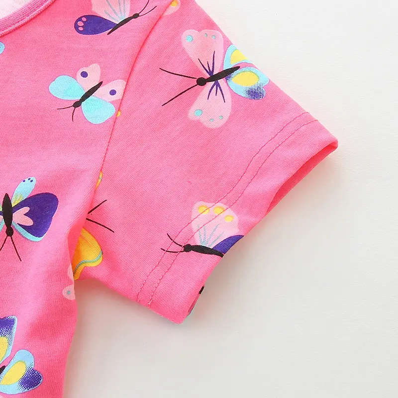 Pink Butterfly Print Girls Dress Cotton Summer Wear - Image 5