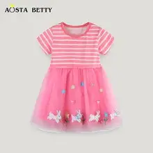 Pink Butterfly Print Girls Dress Cotton Summer Wear — feature 3