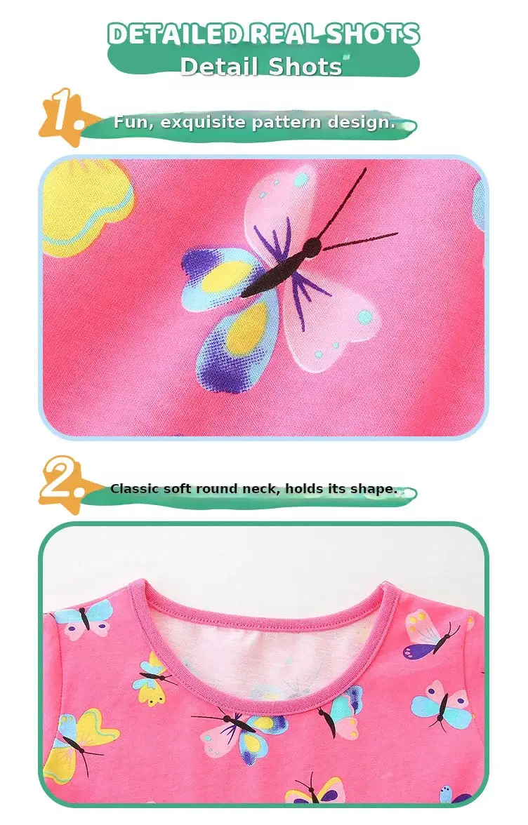 Pink Butterfly Print Girls Dress Cotton Summer Wear — feature 36