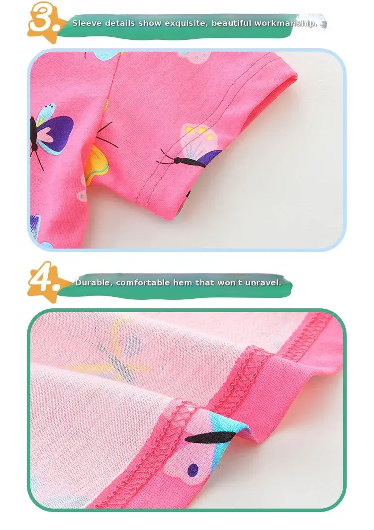 Pink Butterfly Print Girls Dress Cotton Summer Wear — feature 37