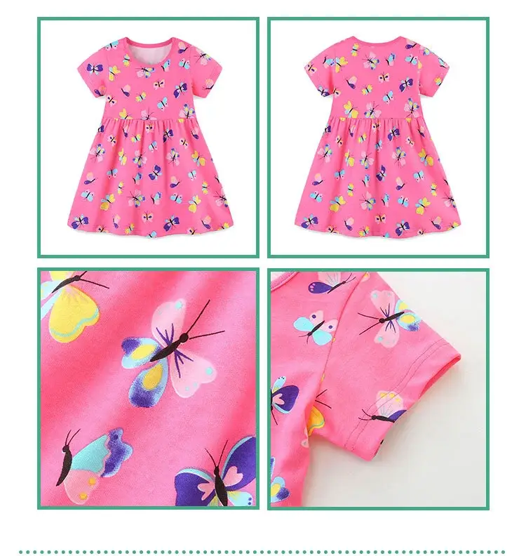 Pink Butterfly Print Girls Dress Cotton Summer Wear — feature 38