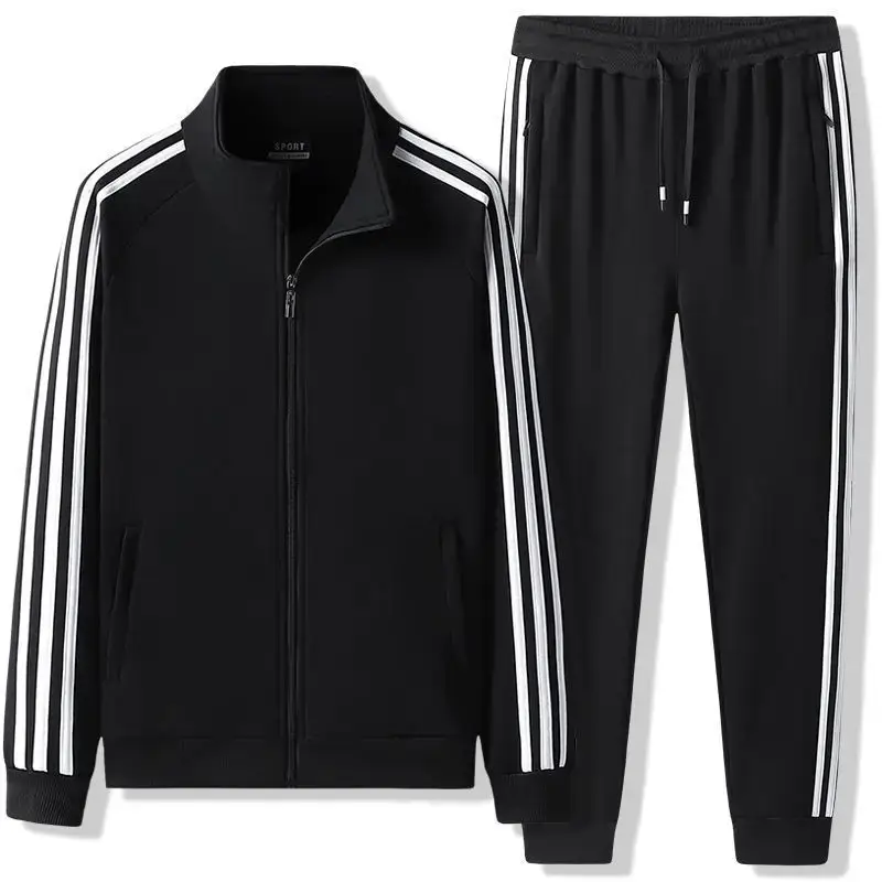 Men Black 3 Stripes Track Suit Sweatshirt Pants Set - Image 17