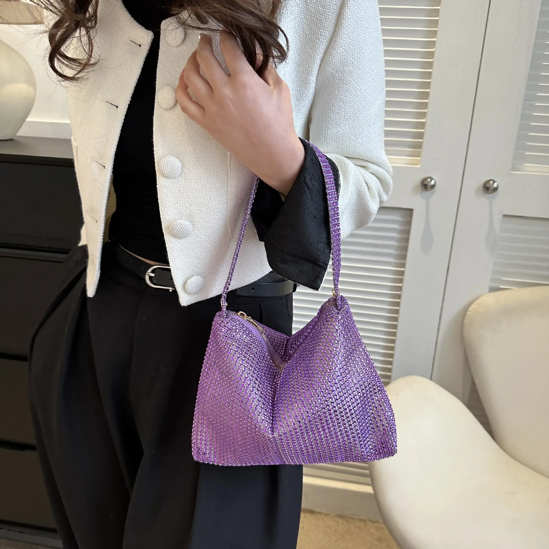 Purple Rhinestone Shoulder Bag for Women — feature 19
