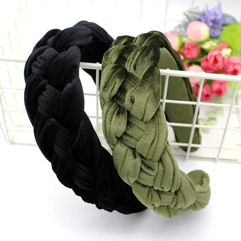 Beige Velvet Braided Headband for Women - Image 7
