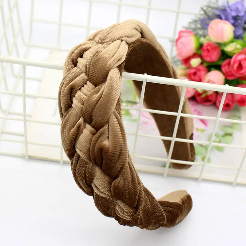 Beige Velvet Braided Headband for Women - Image 8