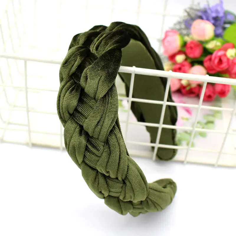 Beige Velvet Braided Headband for Women - Image 2
