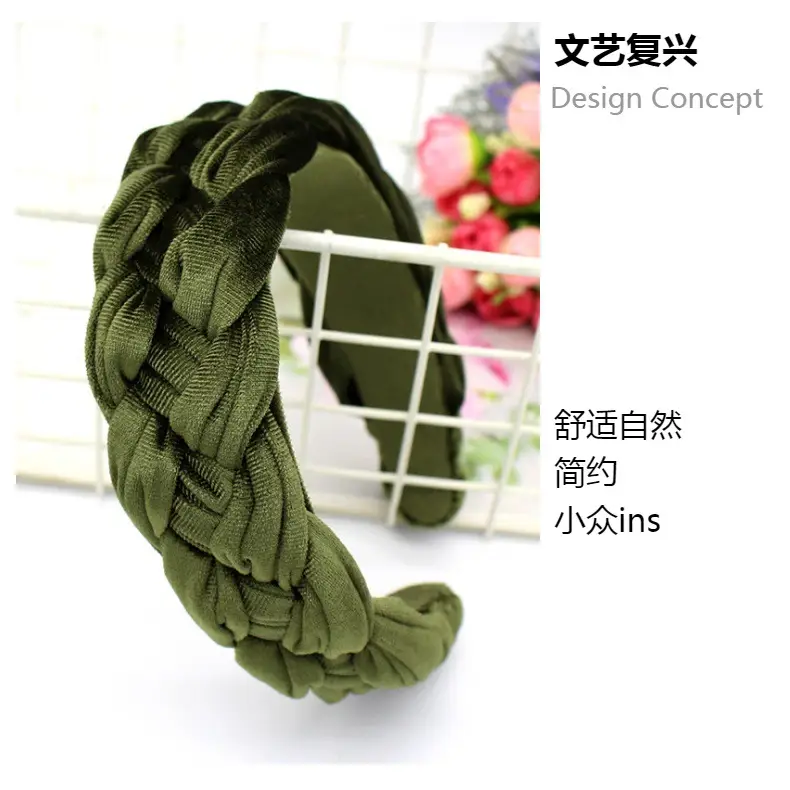Beige Velvet Braided Headband for Women — feature 4