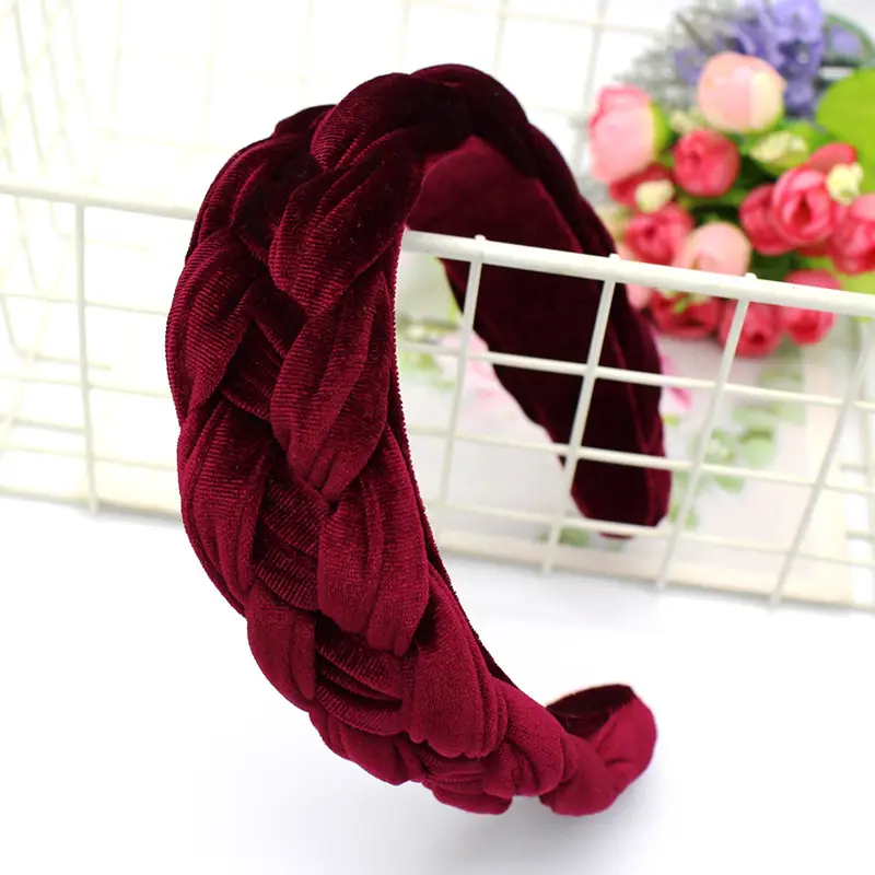 Beige Velvet Braided Headband for Women - Image 3