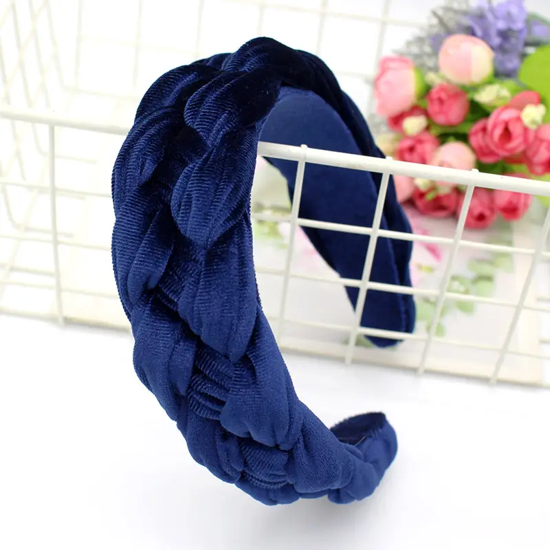 Beige Velvet Braided Headband for Women - Image 4