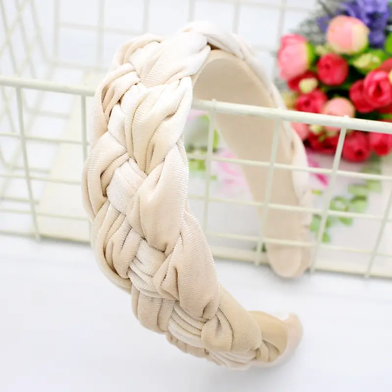 Beige Velvet Braided Headband for Women - Image 5