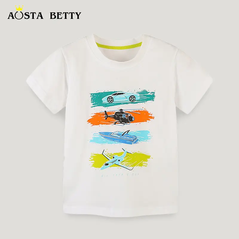 Kids Motorcycle Printed Cotton T-Shirt White Crewneck - Image 2