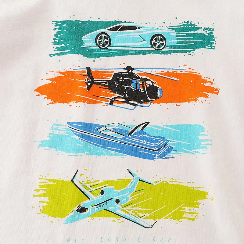 Kids Motorcycle Printed Cotton T-Shirt White Crewneck - Image 5