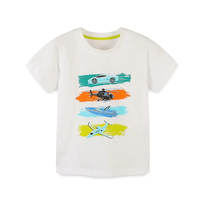 Kids Motorcycle Printed Cotton T-Shirt White Crewneck - Image 6