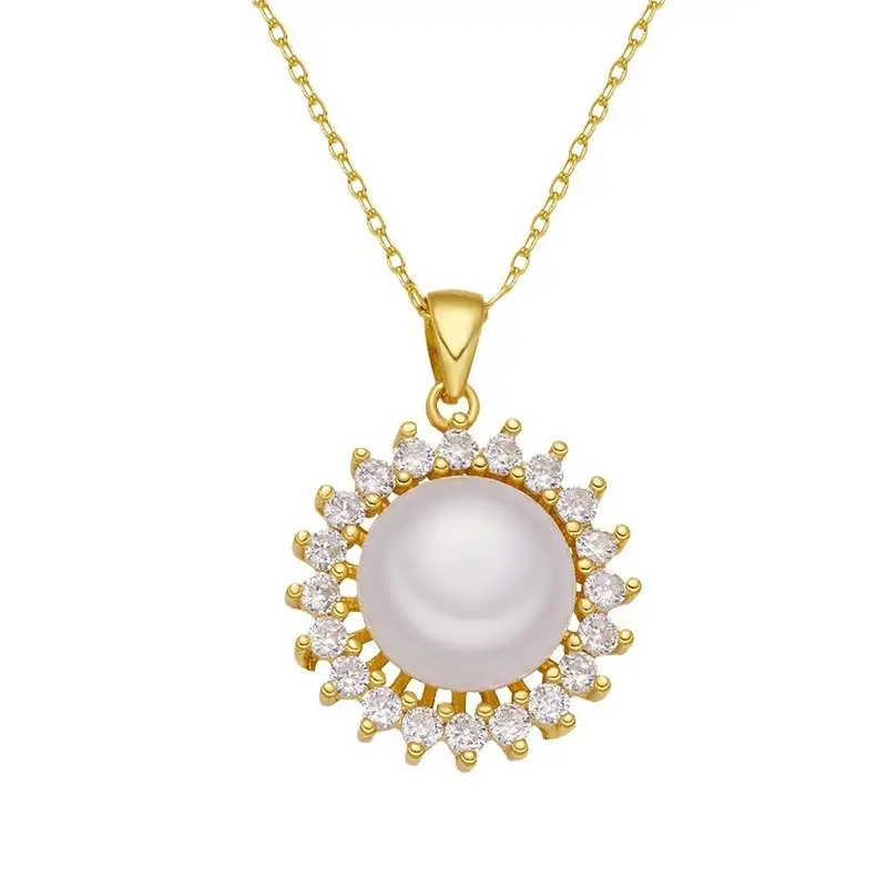 Women's Pearl Sunflower Necklace with Micro-Inlay - Image 5