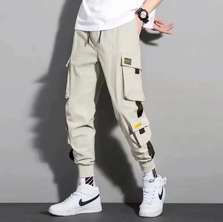 Men's Multi-Pocket Slim Fit Pants Beige - Image 3