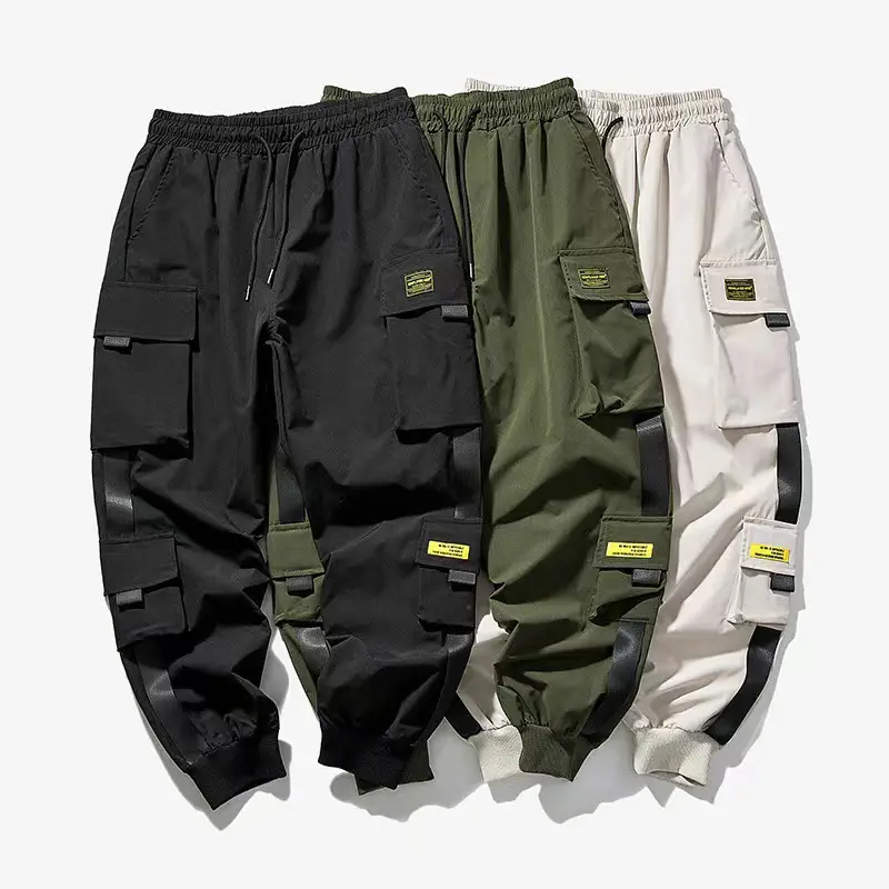 Men's Multi-Pocket Slim Fit Pants Beige - Image 6