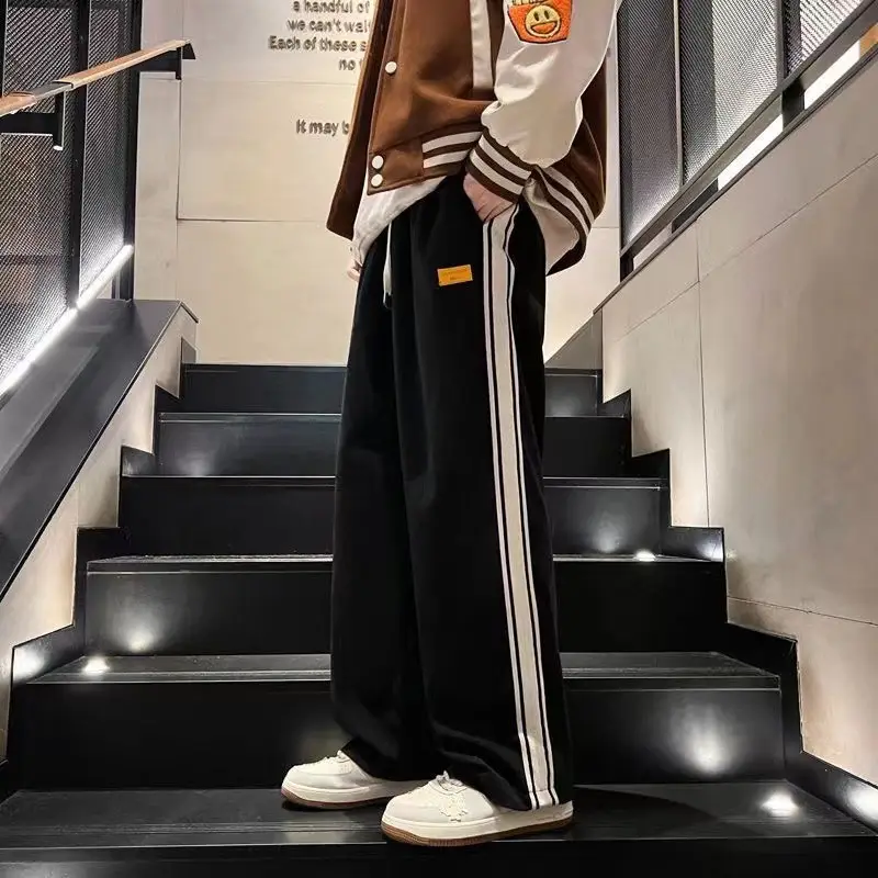 Men Black Corduroy Track Pants Spring Autumn Loose Fit