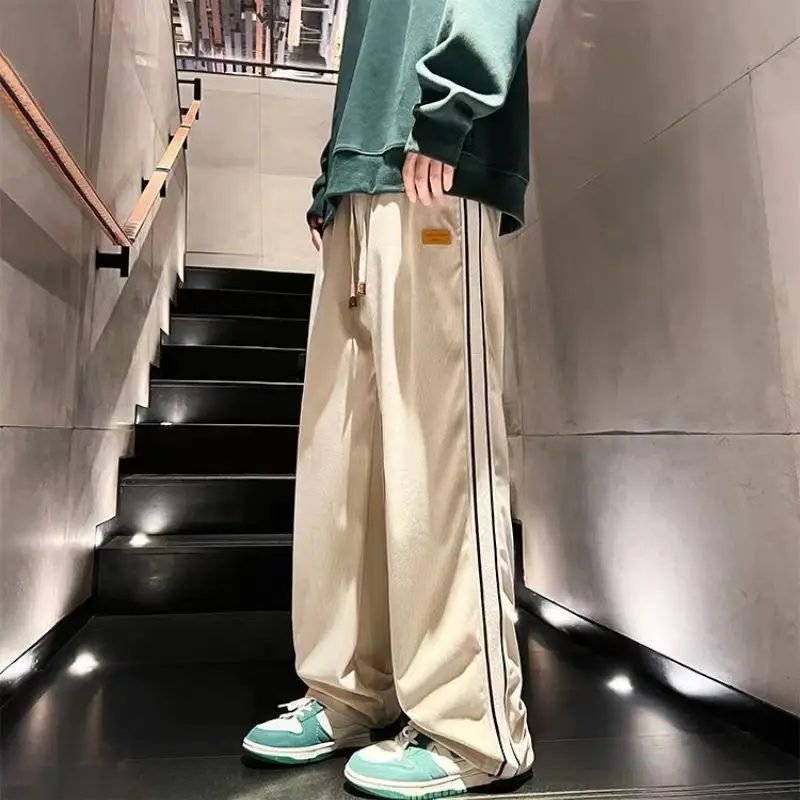 Men Black Corduroy Track Pants Spring Autumn Loose Fit