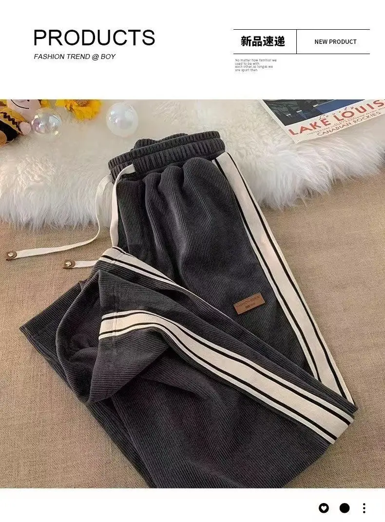 Men Black Corduroy Track Pants Spring Autumn Loose Fit — feature 10