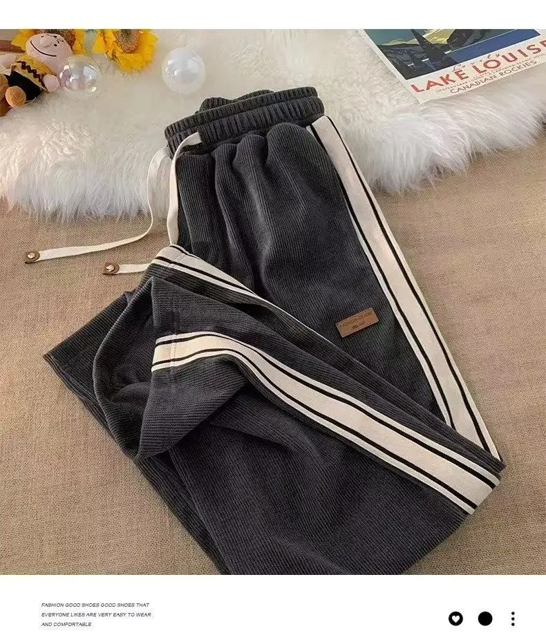 Men Black Corduroy Track Pants Spring Autumn Loose Fit — feature 11