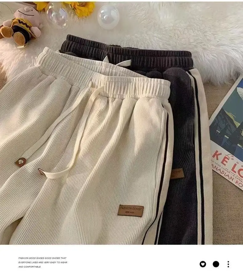 Men Black Corduroy Track Pants Spring Autumn Loose Fit — feature 15
