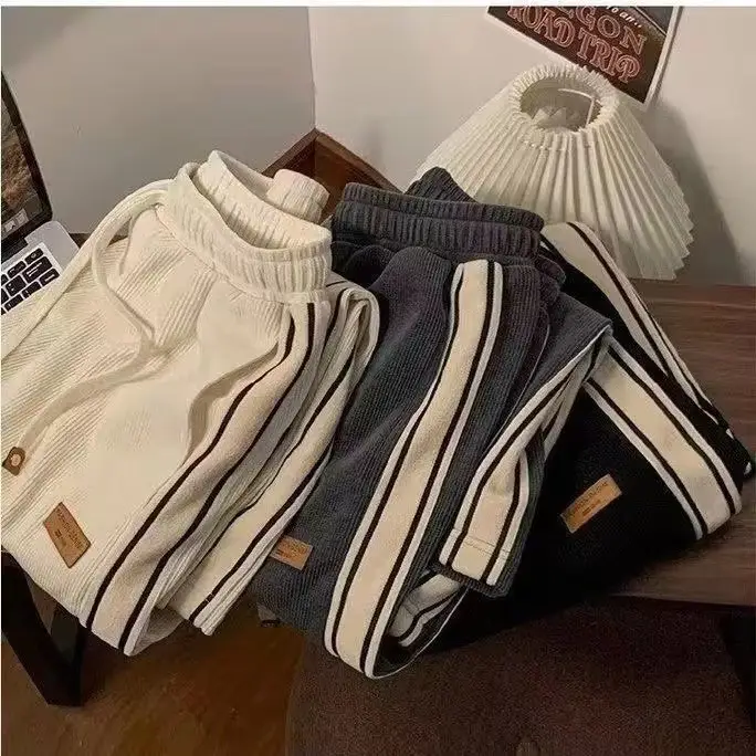 Men Black Corduroy Track Pants Spring Autumn Loose Fit — feature 2