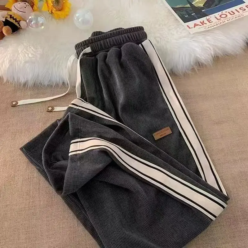 Men Black Corduroy Track Pants Spring Autumn Loose Fit