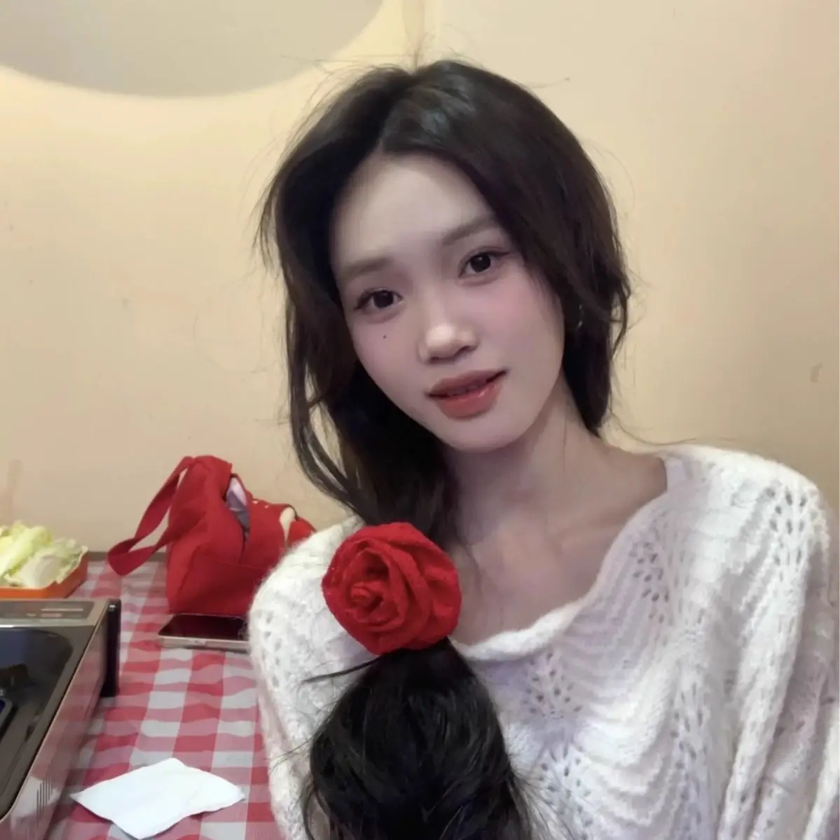Red Rose Hair Ring for Women Autumn Winter New Year - Image 5