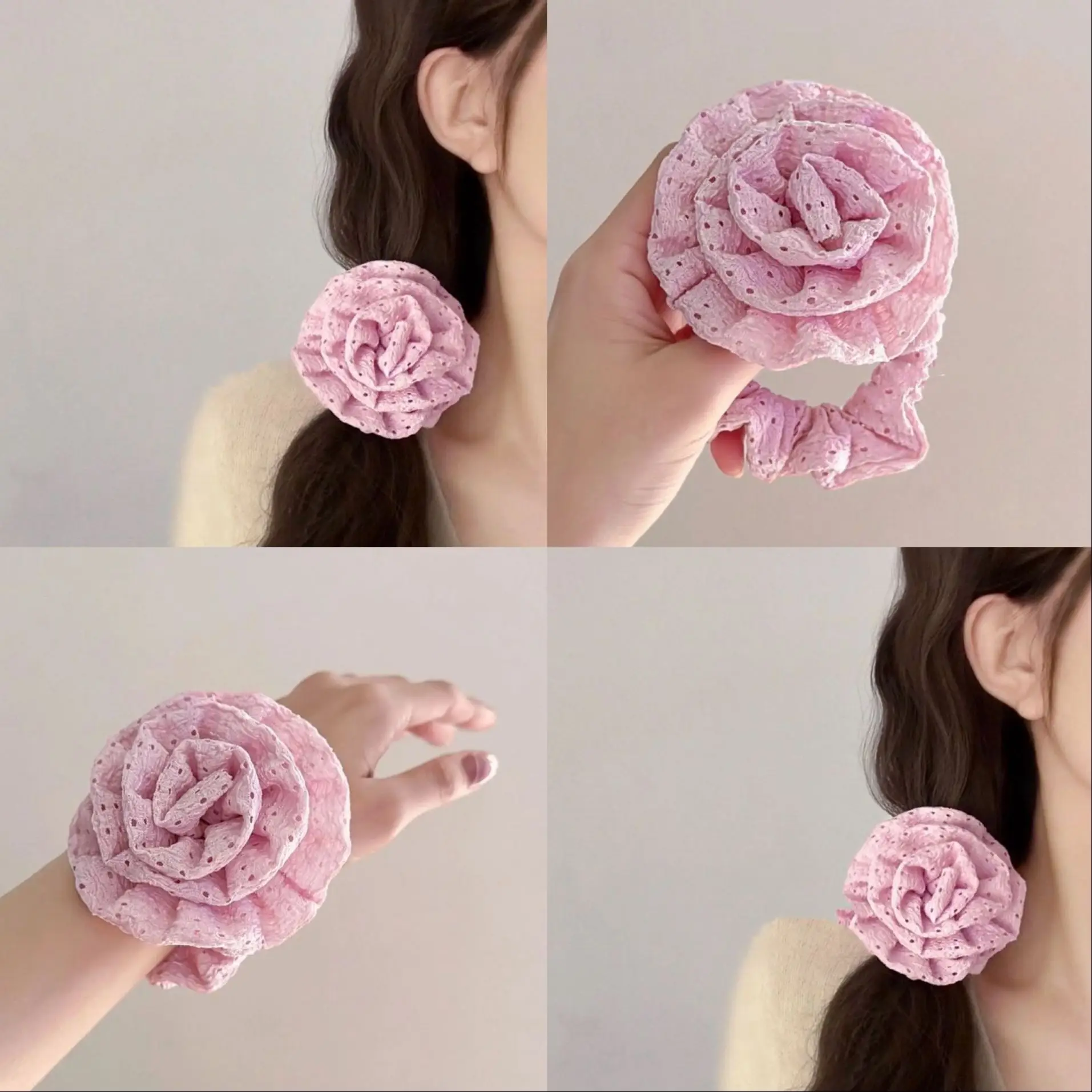 Red Rose Hair Ring for Women Autumn Winter New Year - Image 6
