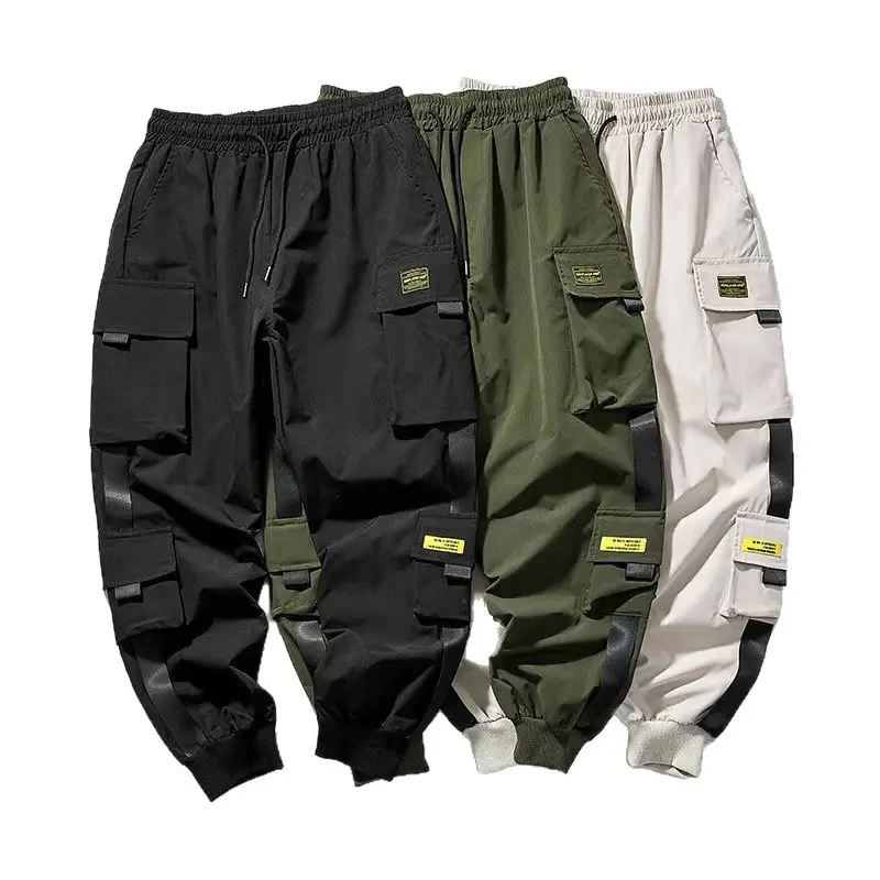 Men's Ankle-Tied Multi-Pocket Pants Black Green Gray - Image 8