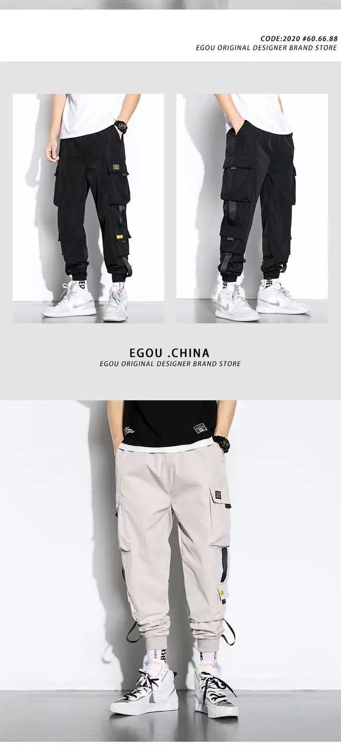 Men's Ankle-Tied Multi-Pocket Pants Black Green Gray — feature 5