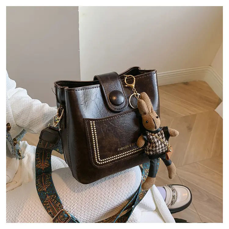 Women's Brown Textured Shoulder Bag with Embroidered Detail — feature 12
