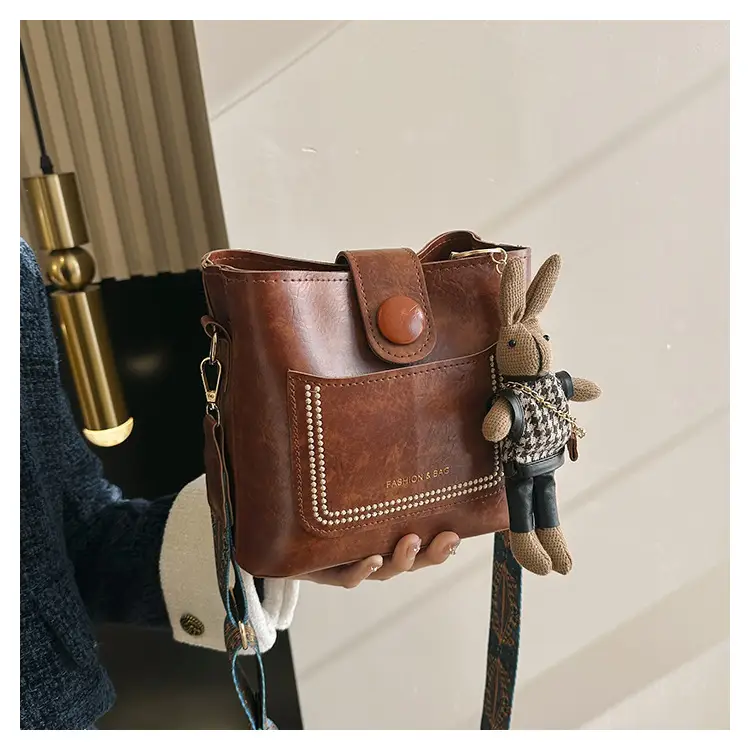 Women's Brown Textured Shoulder Bag with Embroidered Detail — feature 13