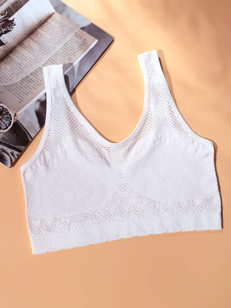 White Hollow Knit Vest Bra for Plus Size - Image 3
