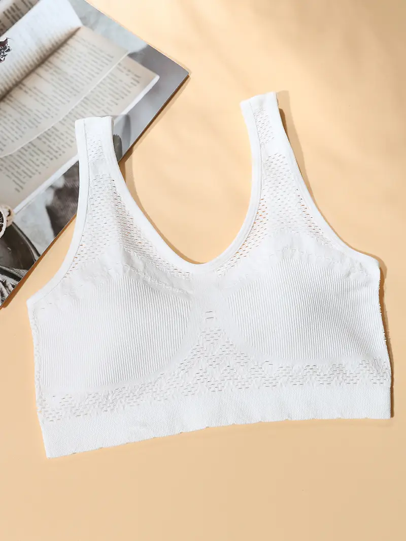 White Hollow Knit Vest Bra for Plus Size — feature 2
